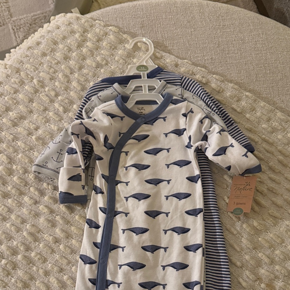 Whale and Stripes Baby Gown Set
